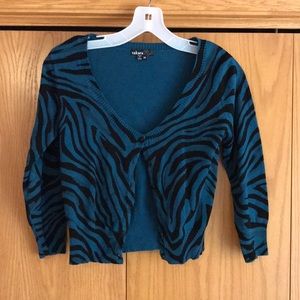 Blue Animal Print Cropped Cardigan